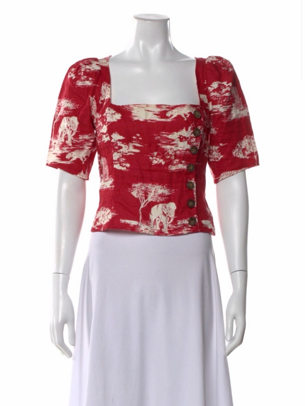 Reformation Red Vintage-Inspired Square Neck Button Front Top